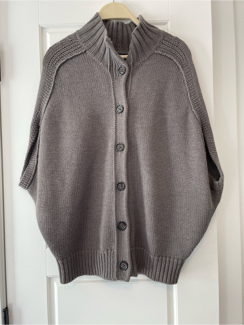 Banana Republic Taupe-Gray Button Front Knit Poncho